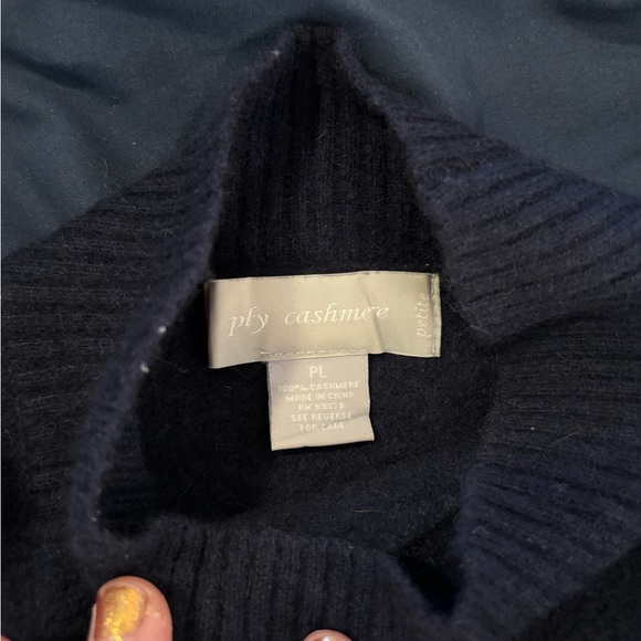 Ply Cashmere Navy Blue Mock Neck Sweater - Picture 2 of 3